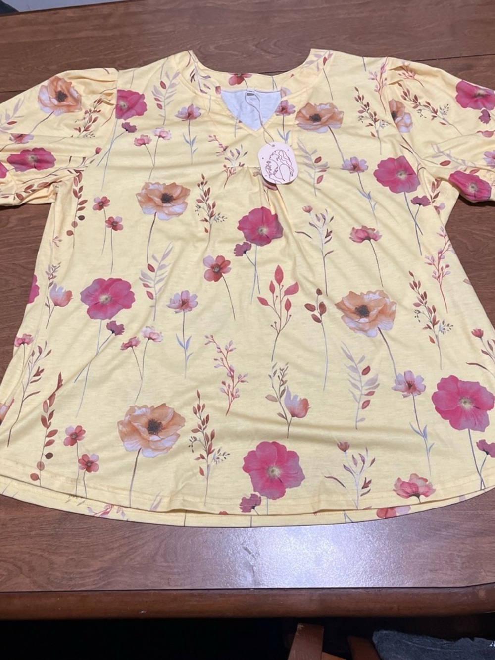 Women’s Yellow Floral Puff-Sleeve Top